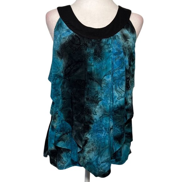 Y2K Blue Black Velvet Burnout Top Indie Going Out Top Forest Fairy Grunge Small - Picture 1 of 10